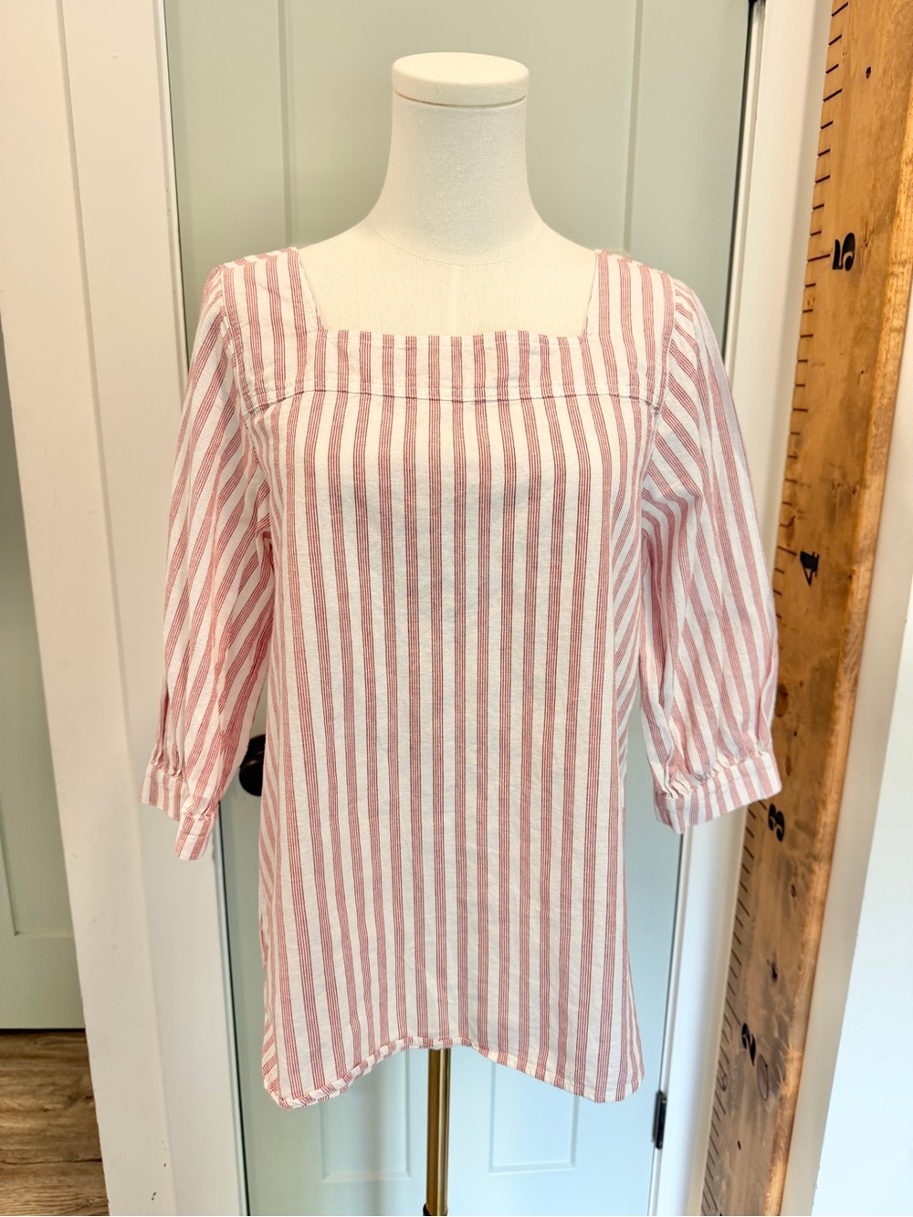 Time & Tru Ticking Stripe Blouse Small Cottagecore Cotton Christmas